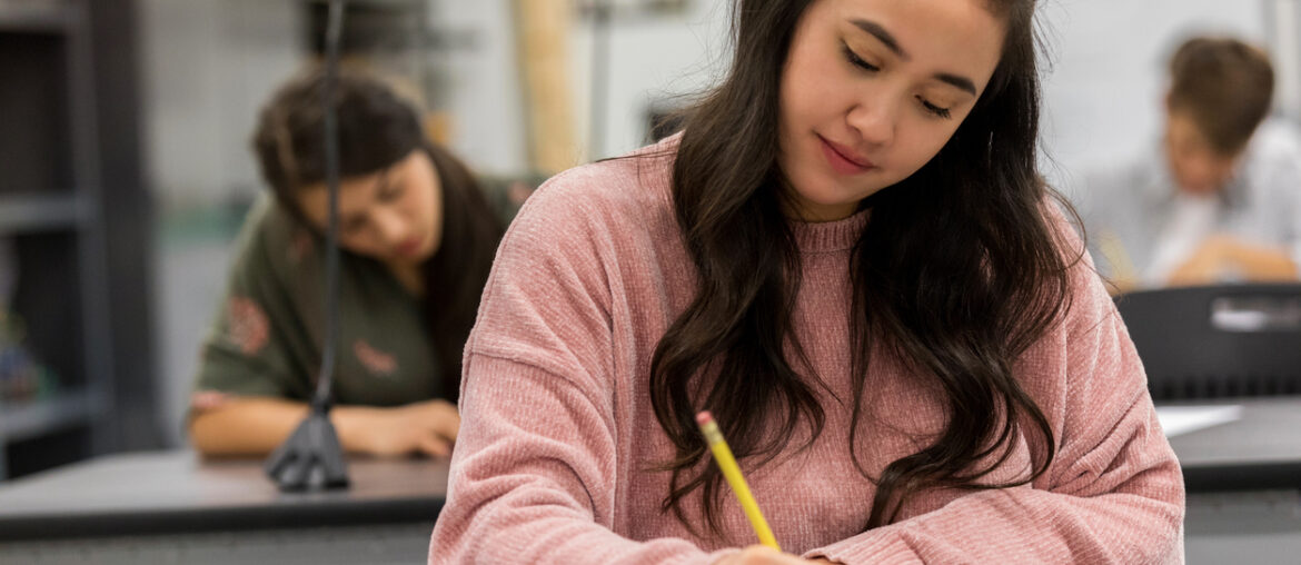 Female students taking standardized tests