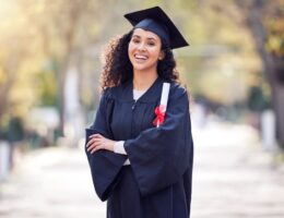 A student graduating who took CLEP and DSST exams to get her degree