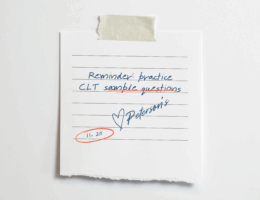 Handwritten note that states: "Reminder: practice CLT sample questions," with a heart and signed by Peterson.