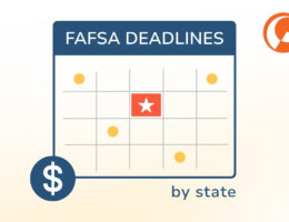 Calendar graphic with the words "FAFSA Deadline by state"