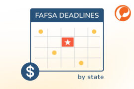 Calendar graphic with the words "FAFSA Deadline by state"