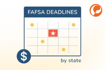 Calendar graphic with the words "FAFSA Deadline by state"